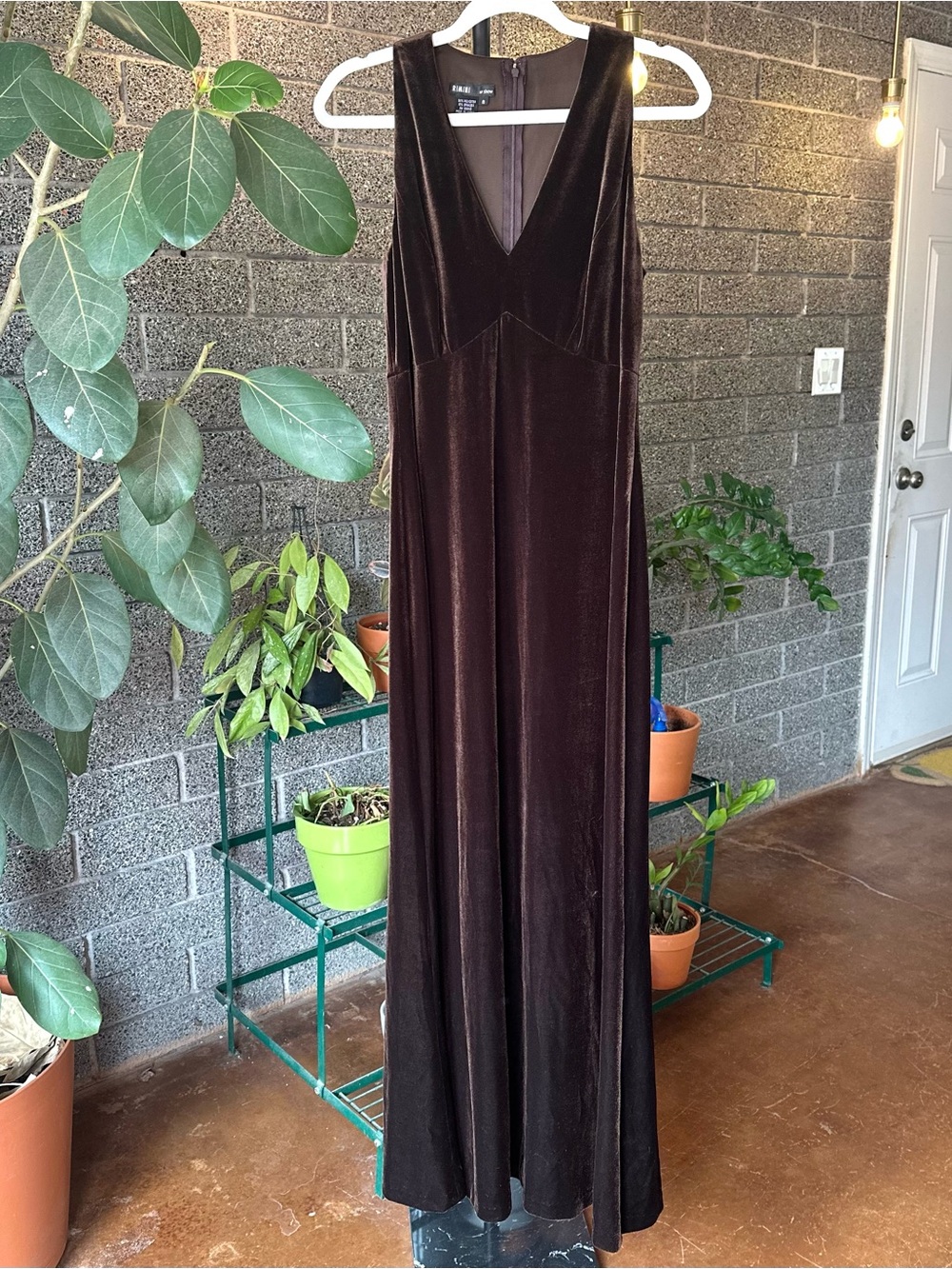 Vintage 90s Y2K Rimini By Shaw Brown Velvet Maxi Dress